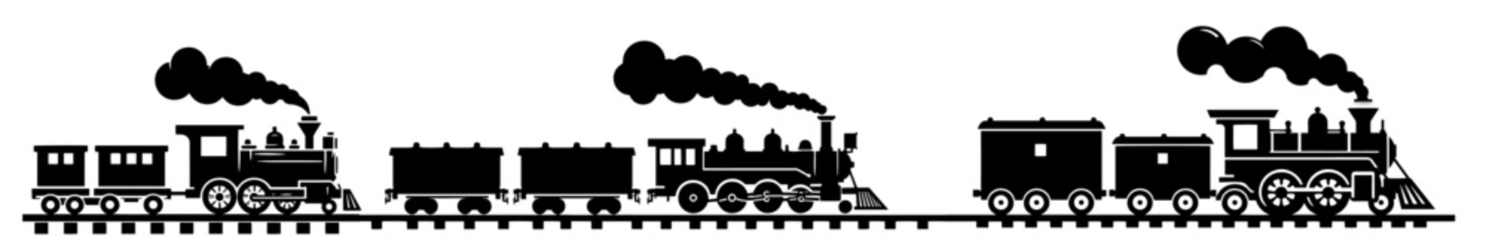 iconic steam train logo design &ndash; black shape with vintage style