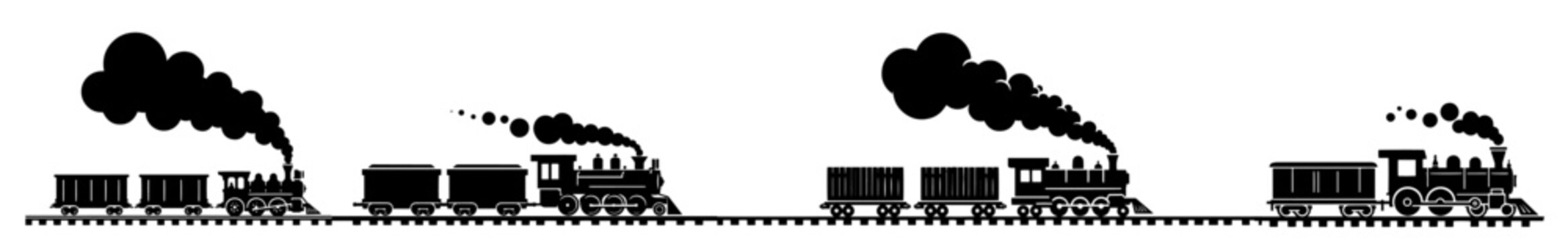vintage locomotive and carriages &ndash; logo style black shape
