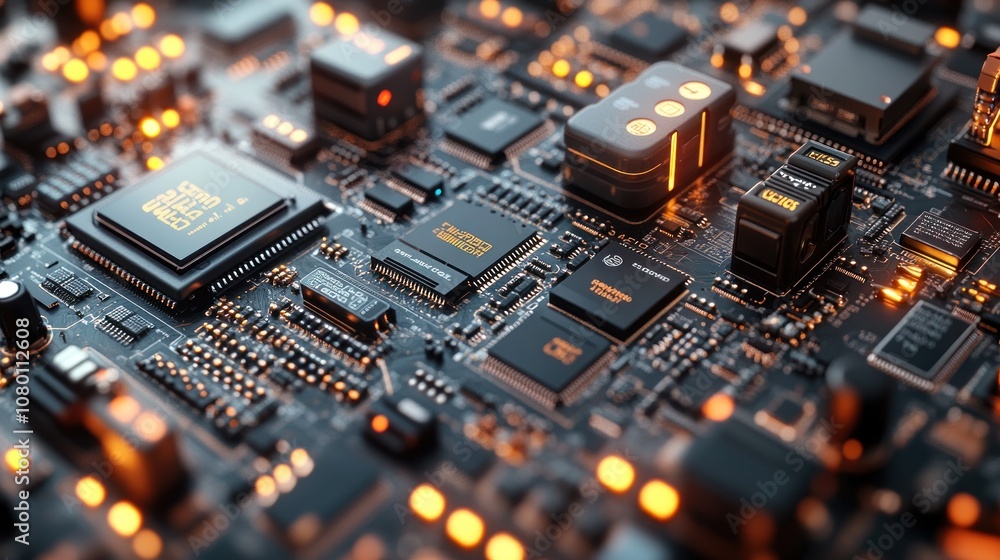 Poster close-up of a circuit board with glowing components.