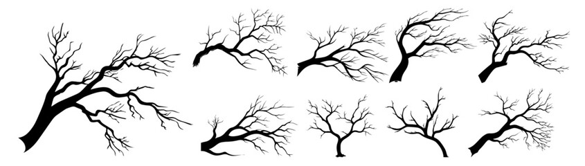 abstract leafless tree shapes collection for creative design – black vector