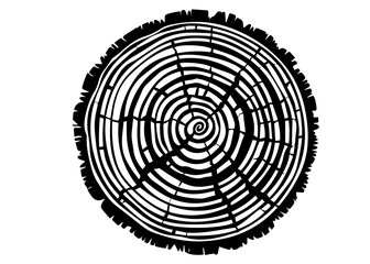 Circular tree ring with growth lines - black vector