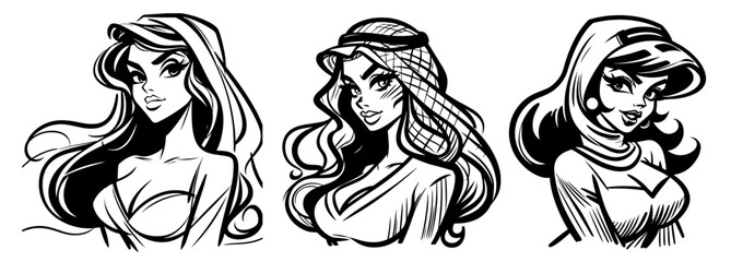 vintage-inspired portraits of women with detailed facial expressions