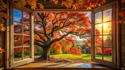 Golden leaves flutter, a kaleidoscope below, seen from a high, leafy vantage.