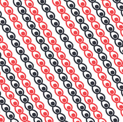 Fototapeta premium Red and black chains with round spots inside run diagonally.