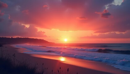 Fototapeta premium Sunset at the beach a serene end to the day