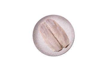 Herring fillet salted and marinated with salt, spices and oil