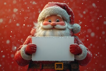 Santa Claus is holding a blank poster in his hands with space for text or inscription, advertising, announcement. Christmas card design template with Santa Claus. New Year and Christmas banner. - Powered by Adobe