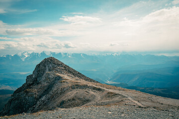 Mountain panorama of beautiful valley in Altai mountains. Altai Mountain range, North Altai, Gorny...