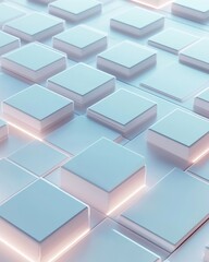 Isometric Clean Minimalistic Tech Ground Scene, Tiled Grid, Octane Rendering, Light Blue, 3D, Transparent Texture, Studio Lighting, Axially Symmetric, C4D, High Quality, 4K Resolution