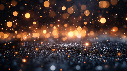 Fototapeta premium Abstract Shiny shimmering golden Particles in a Magical Glow across a luxurious black background