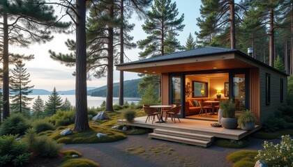 Fototapeta premium Cozy cabin retreat in the woods with stunning views