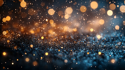 Obraz premium Abstract Shiny shimmering golden Particles in a Magical Glow across a luxurious black background
