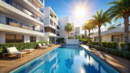 Modern Spanish city escapes with a refreshing urban oasis: a sparkling pool.