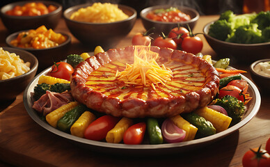 grilled sausages with vegetables and beaf