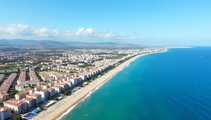 Fototapeta premium Vibrant coastal cityscape under a clear sky