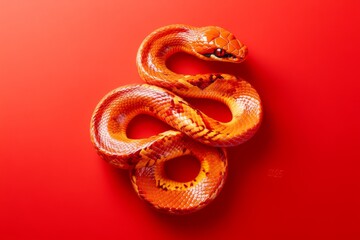 Obraz premium Bright orange snake on a vibrant red background showcasing beauty.