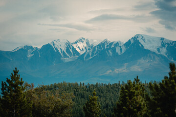 Mountain panorama of beautiful valley in Altai mountains. Altai Mountain range, North Altai, Gorny...