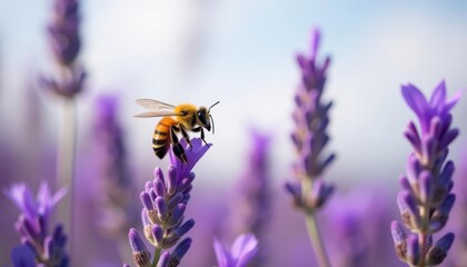  Bee in lavender field closeup