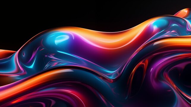 Fototapeta Abstract glossy waves background pattern. Blue purple waves texture background wallpaper. Dark digital artistic artwork raster bitmap illustration. Graphic design art. AI artwork.