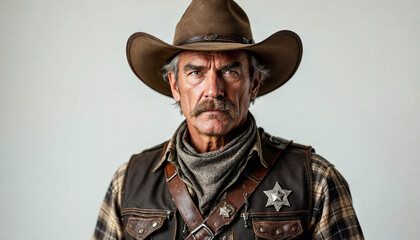 Fototapeta premium Wild West sheriff portrait, showcasing authenticity, resilience, and justice.