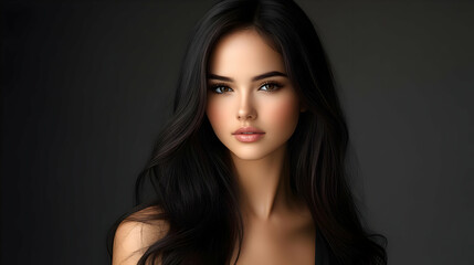 Fototapeta premium Portrait of a Woman with Long Black Hair - Realistic Image