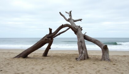  Ethereal beach scene with driftwood silhouettes