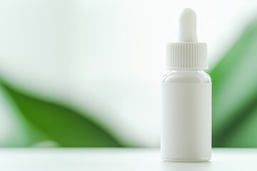 Minimalistic White Dropper Bottle On a Clean Background, mockup, selective focus