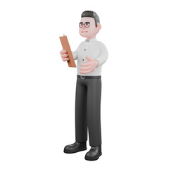 3D Animation Producer Model. A male producer is standing and his right hand is carrying a clipboard. Cartoon Professional