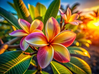 Obraz premium Soft afternoon light bathes a frangipani bloom.