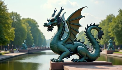 Fototapeta premium Epic Dragon Sculpture by the Water