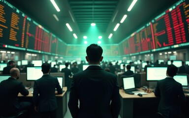 Man's back on the financial trading floor