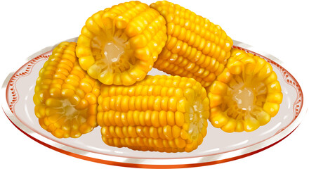 Boiled Corn Cob on a Plate Illustration