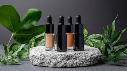 Eco-Friendly Foundation Bottles on Stone with Greenery