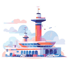 Airport terminal building. Vector illustration in flat cartoon style. Flat design..eps
