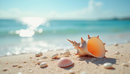Fototapeta premium A serene beach scene with a starfish and seashells