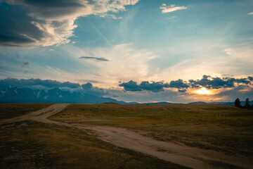 Mountain panorama of beautiful valley in Altai mountains. Altai Mountain range, North Altai, Gorny...