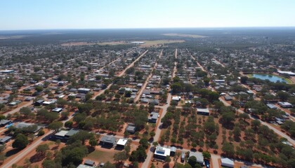 Fototapeta premium Aerial view of a suburban neighborhood under a clear sky
