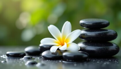  Elegance in simplicity  A single flower and a stack of stones