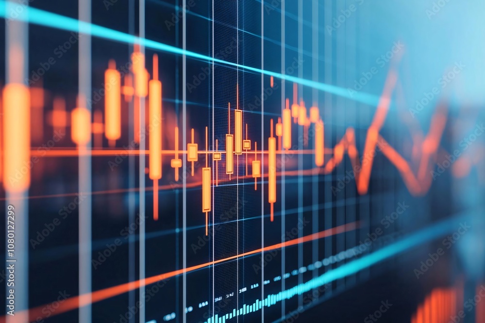 Aufkleber close-up of a dynamic financial chart with colorful indicators and data points illustrating market t