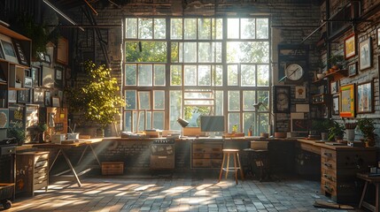 Sunlight streaming through windows capture. AI generated