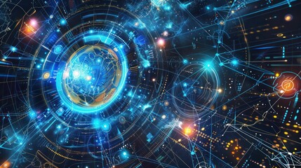 Obraz premium A futuristic digital representation of interconnected data and technology.