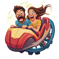Cartoon happy couple having fun on roller coaster. Vector illustration..eps