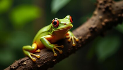 Naklejka premium Natures vibrant jewel A frogs captivating gaze