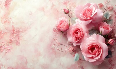 Watercolor roses in soft pink hues framing the text, romantic and elegant, 3D illustration
