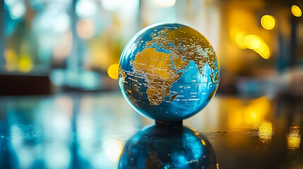 Globe on Table with Bokeh Lights - Realistic Image