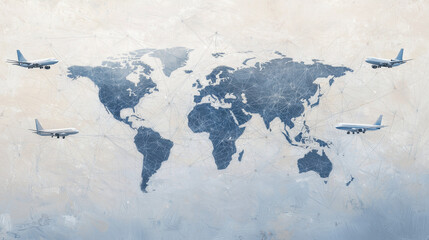 International Trade Illustration with Shipping Routes and Cargo