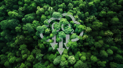 Carbon reduction icon on forest for carbon dioxide emission and foot print to reduce global warming concept , Photo by AI generative.