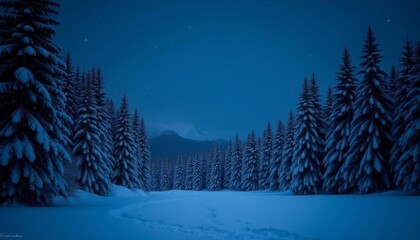  Snowy forest under a starry sky