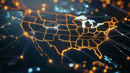 Fototapeta premium Converging Arrows Over a Digital Map of the United States Illustrating Connections and Pathways in a Futuristic Design