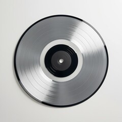 Stylish silver vinyl record displayed on a minimalistic background.